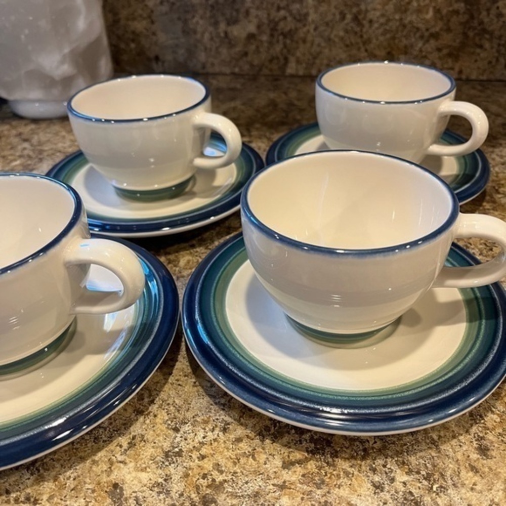 Pfaltzgraff Ocean Breeze Tea Cups and Saucers Set of 4